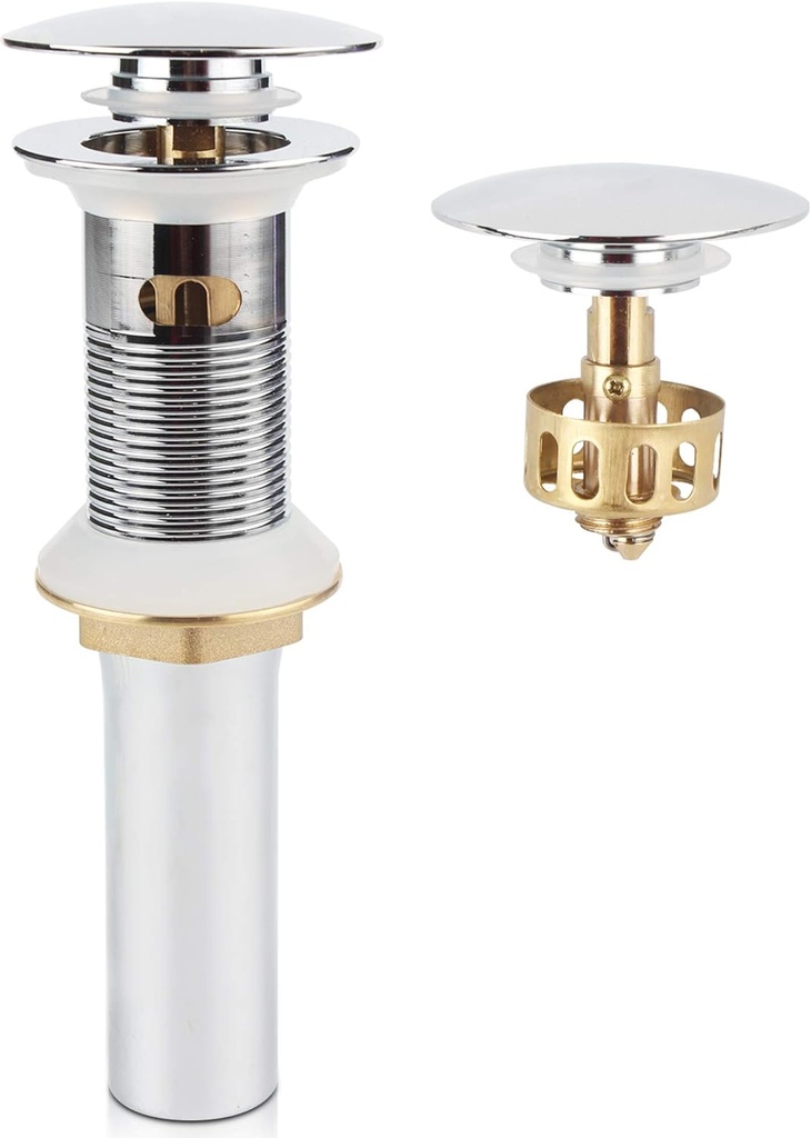 Pop Up Sink Drain with Overflow, Bathroom Faucet Vessel Vanity Sink Drain with Detachable Basket Stopper, Polished Chrome