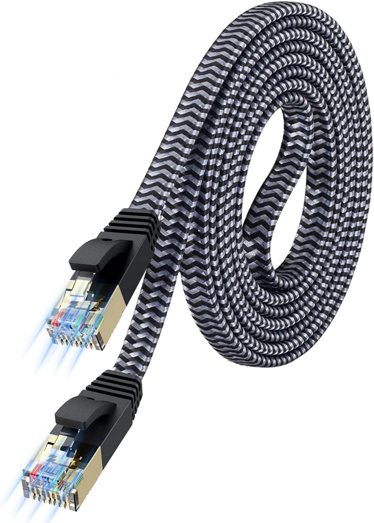 Cat 7 Ethernet Cable 6.6ft Flat - High Speed Internet Network LAN Cord - 10Gbps 600MHz Shielded RJ45 Patch Wire for Gaming PS5/Xbox, Router, Modem