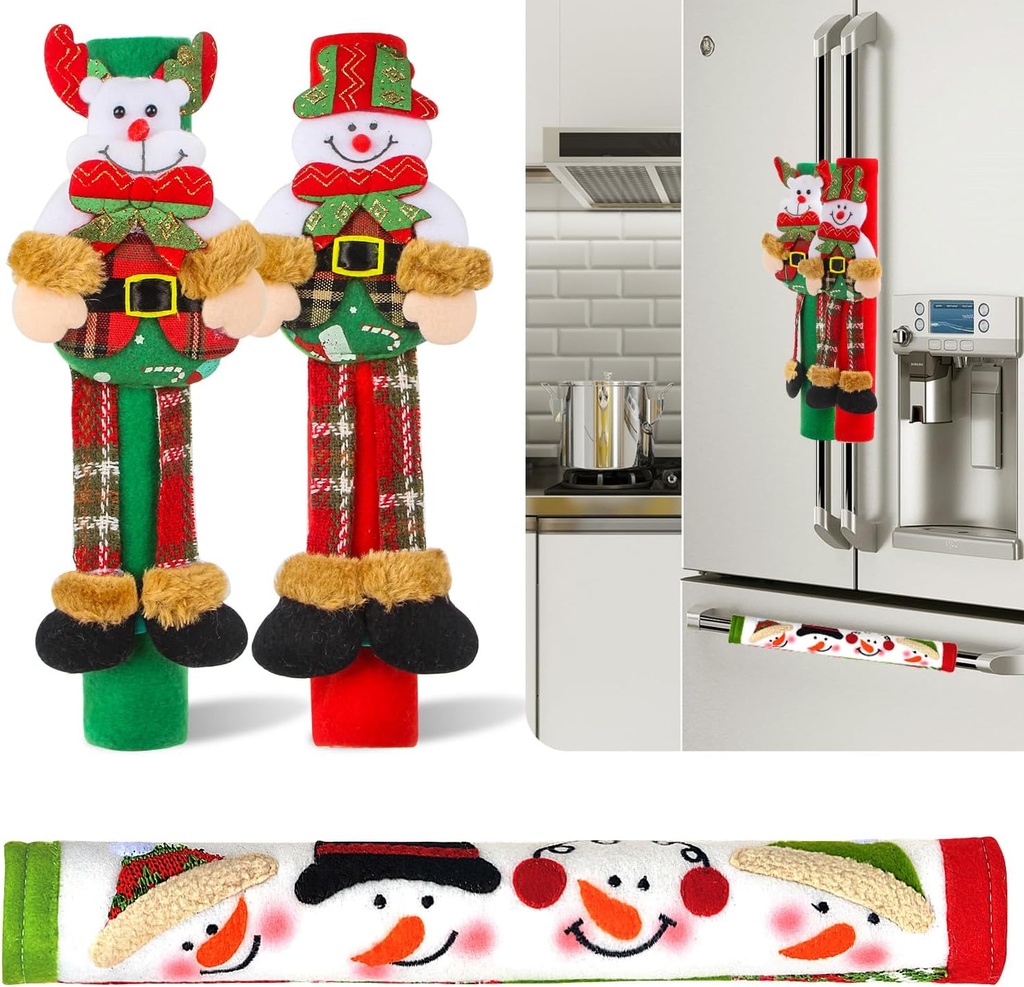 OUGAR8 Adorable Snowman Refrigerator Handle Covers Set | Cute &Practical Fridge Door Covers| Protective Kitchen Appliance,Oven,Fridge,Dishwasher Covers |Perfect Christmas Decorations Idea (3 Snowmen)