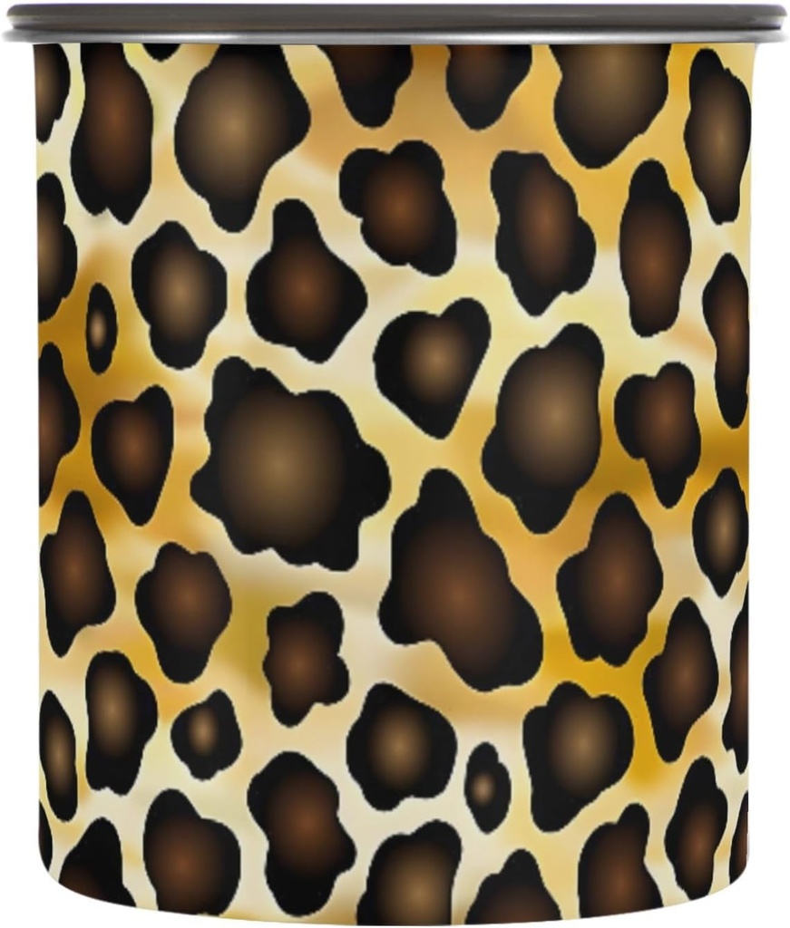 ALAZA Leopard Brown Cheetah Print Airtight Coffee Bean Canister 30oz Food Storage Containers with Lids For Gournd, Tea, Sugar, Flour, Rice, Cereal, Candy Cookie Jar