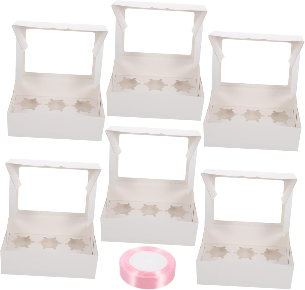 1set Bakery Cupcake Box Window Cell Muffin Holder Container for Tarts and Pastries for Events and Catering Includes Ribbon