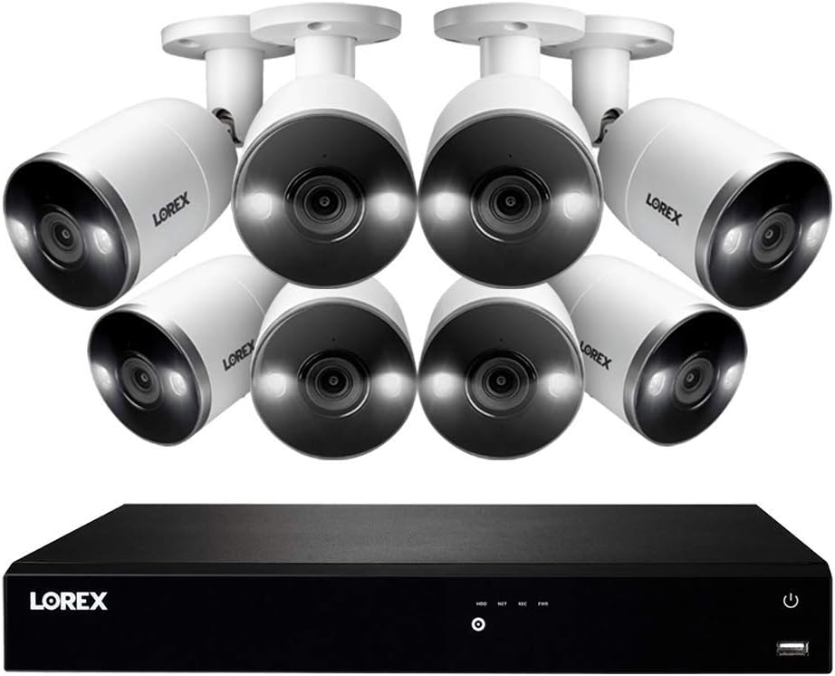 Lorex 4K Security Camera System, Fusion 16-Channel 3TB NVR with 8 Indoor/Outdoor Wired IP POE Metal Smart Deterrence Cameras, Motion Detection