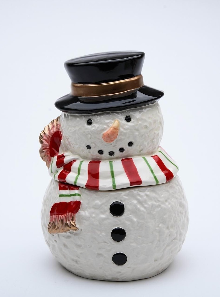 Cosmos Gifts 56545 Fine Ceramic Christmas Holidays Snowman Wearing Scarf Candy Box Jar 7" H