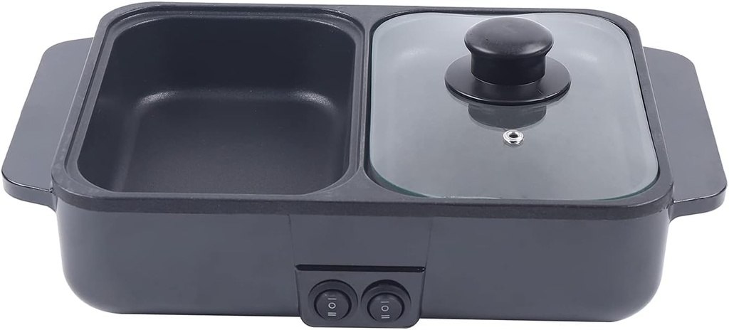 Mini Shabu Shabu All-in-One Cooker Hot Pot with Grill 2 in 1 Portable Electric Hot Pot Barbecue Grill Non-Stick Teppanyaki Pan for Indoor Outdoor Party