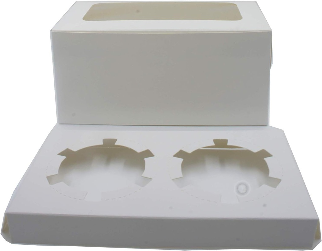 White/Brown Bakery Cupcake Box with Display Window & Cupcake Insert Fits 2 Standard Size Cupcakes and Muffins-25 Sets (white)