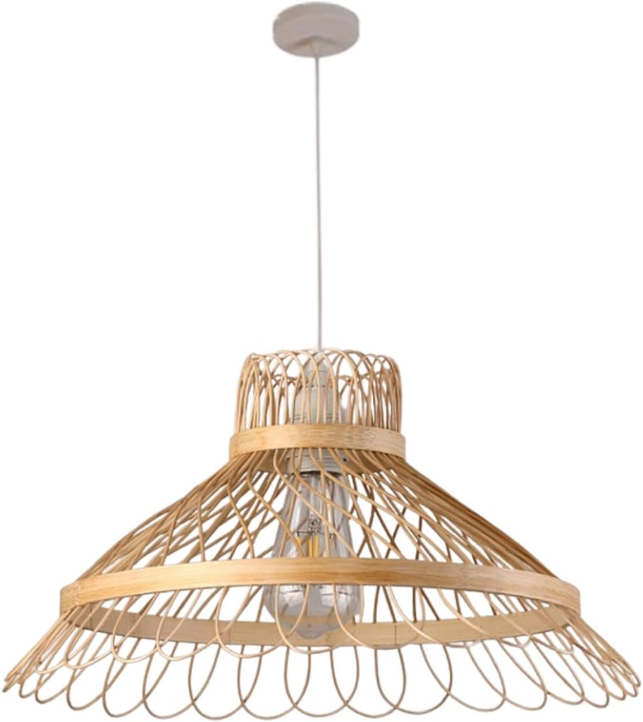 Handmade Wicker Hanging Lamps Beige Rattan Pendant Light Weaving Chandelier E26/E27 Farmhouse, Kitchen Island, Dining Room Woven Pendant Light Fixture(42CM/50CM)