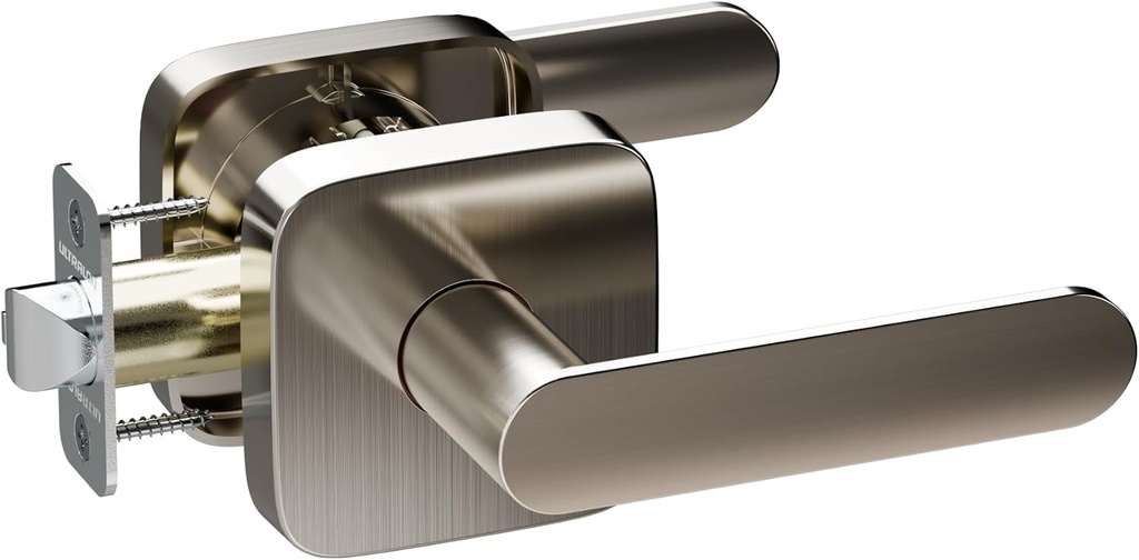 ULTRALOQ Passage Lever Door Handle, Reversible Handle No Lock for Interior or Exterior Door, Closet, Hallway, Adjustable Latch Backset, IP65 Waterproof, Satin Nickel, Zinc Alloy