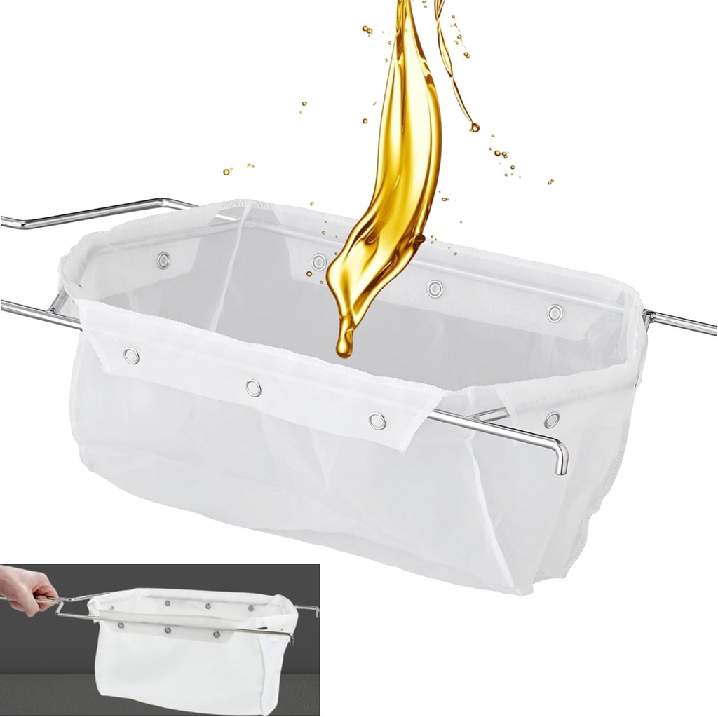 Commercial Deep Fryer Oil Filter Bag and Oil Filter Bag Holder Frame, 6" Deep Cooking Oil filter, Durable 1000+ Times frying oil filter, Easy to Clean with Hot Water (Filter Bag and Frame)