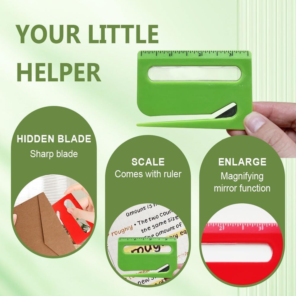Envelope Opener, New Letter Opener Envelope Slitter, Letter Opener with Concealed Blade, Package Opener Tool with Scale, Magnifying Glass, Envelope Opener for Office (Red)