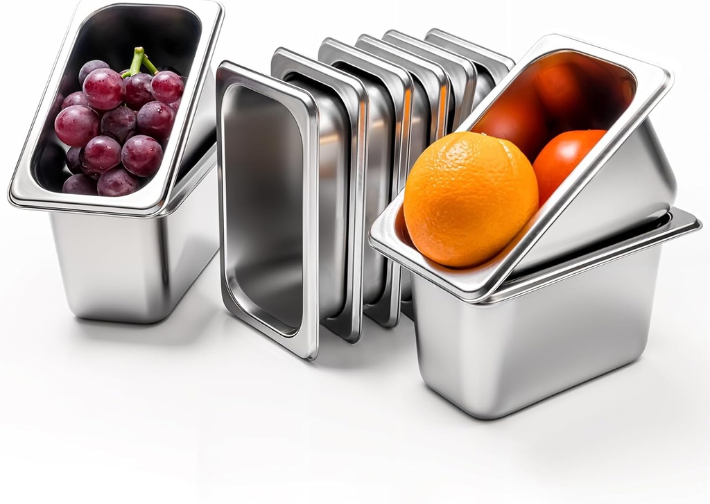 10 Pack Stainless Steam Hotel Pan 1/9 Size 4 Inch Deep Table Pan 0.8 mm Thick 6.9 L x 4.3 W Food Storage Containers Anti Steam Pan Restaurant Anti Clogging Steamer for Party, Restaurant, Hotel
