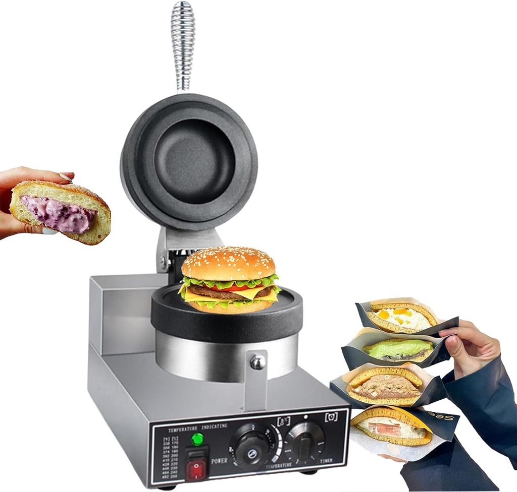 Electric Waffle Maker, Panini Press Sandwich Maker Ice Cream Brioche Hamburger Maker Panini Press Machine Non-Stick Plates Independent Temperature Control for Bakeries, Restaurants,110V