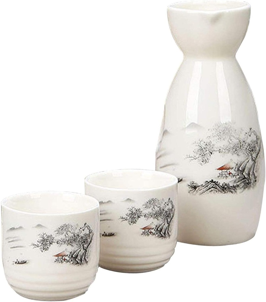 Refineness Sake Set, Ceramic Sake Set, Hand Painted Handmade Porcelain Sake and 2 Cup Gift Set, 175Ml Modern Japanese Sake Withsets/D(D)