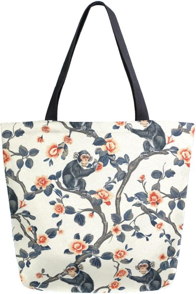 ALAZA Cute Monkey6 Canvas Tote Bag for Women Travel Work Shopping Grocery Top Handle Purses Large Totes Reusable Handbags Cotton Shoulder Bags