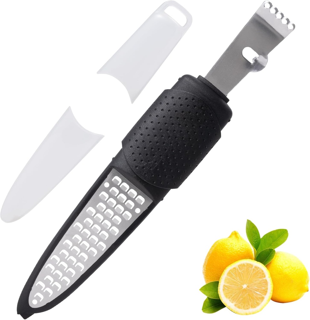 Rainspire Lemon Zester Tool with Channel Knife, Stainless Steel Citrus Zester Tool, Lemon Peeler, Zesters for Kitchen, Ultra Sharp 2-in-1 Tool Easily Creates Citrus Zest (Black)