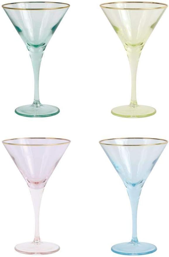 Vietri Viva Rainbow Assorted Martini Glasses Set of 4 4oz Cocktail Drink Stemware Glassware - 7 Inch Multicolor