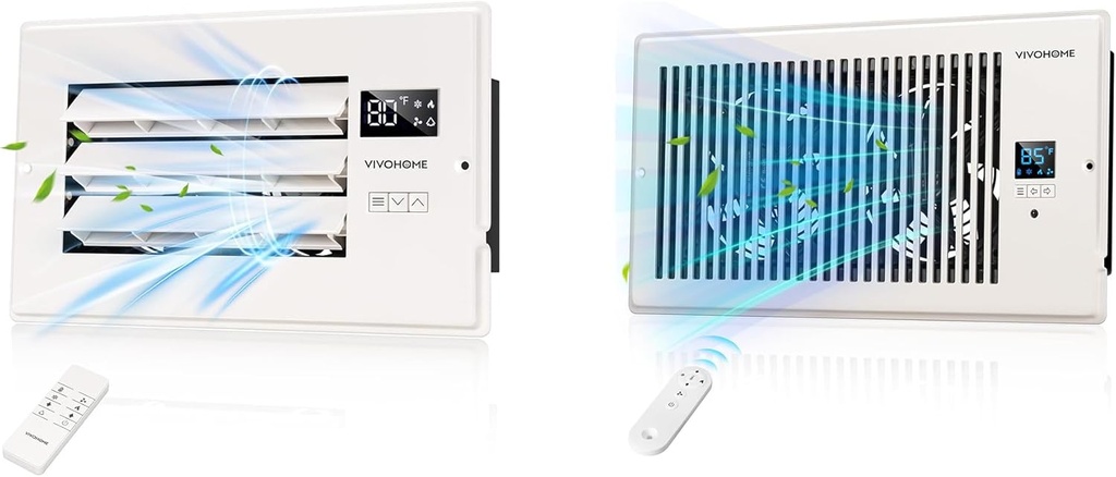 VIVOHOME 6'' x 10'' Register Booster Fan with Adjustable Wind Direction Louver 6"x12" Smart Vent Register Booster Fan with Intelligent Thermostat & 10-Speed Remote Control