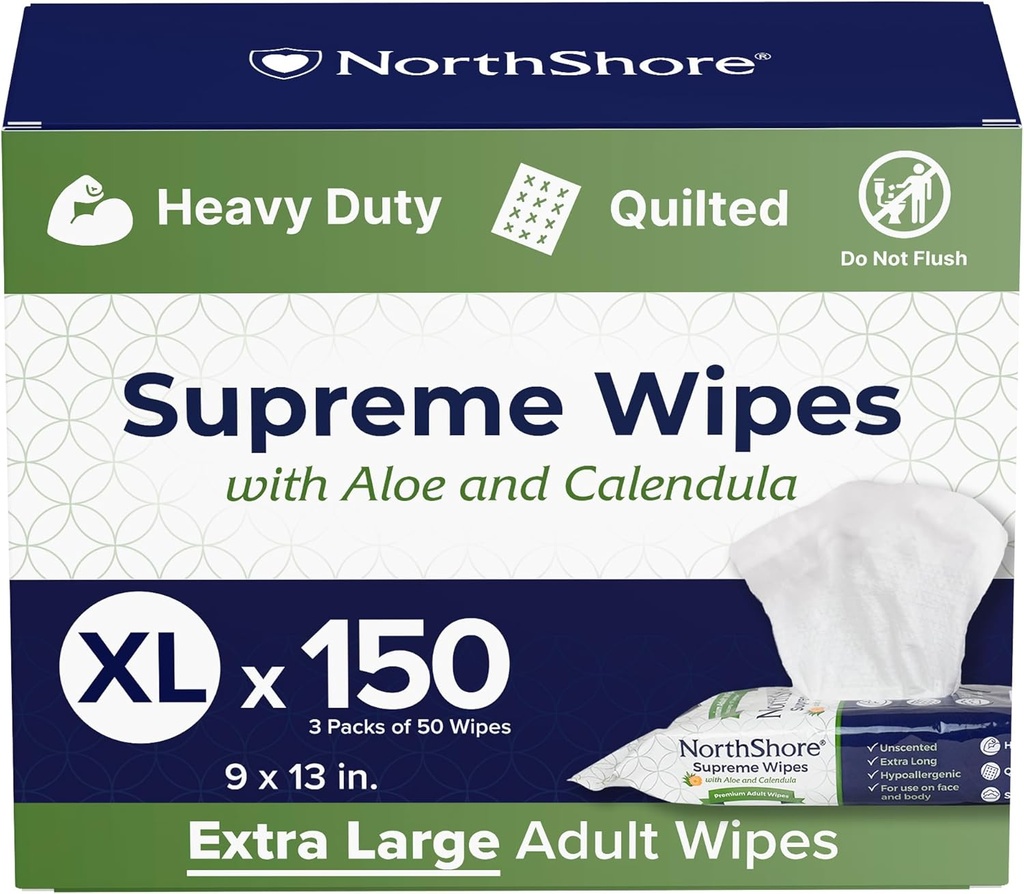 NorthShore Supreme Heavy-Duty Quilted Wipes, X-Large, 9 x 13 in., 50 ct, 3-Pack