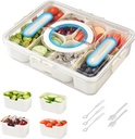 Snackle Box Container – 8-Compartment Portable Snack Box with Lid & Handle, Travel-Friendly Snack Containers for Snacks, Candy, Fruits, Nuts (White/Cream/Clear, 1 Pack)