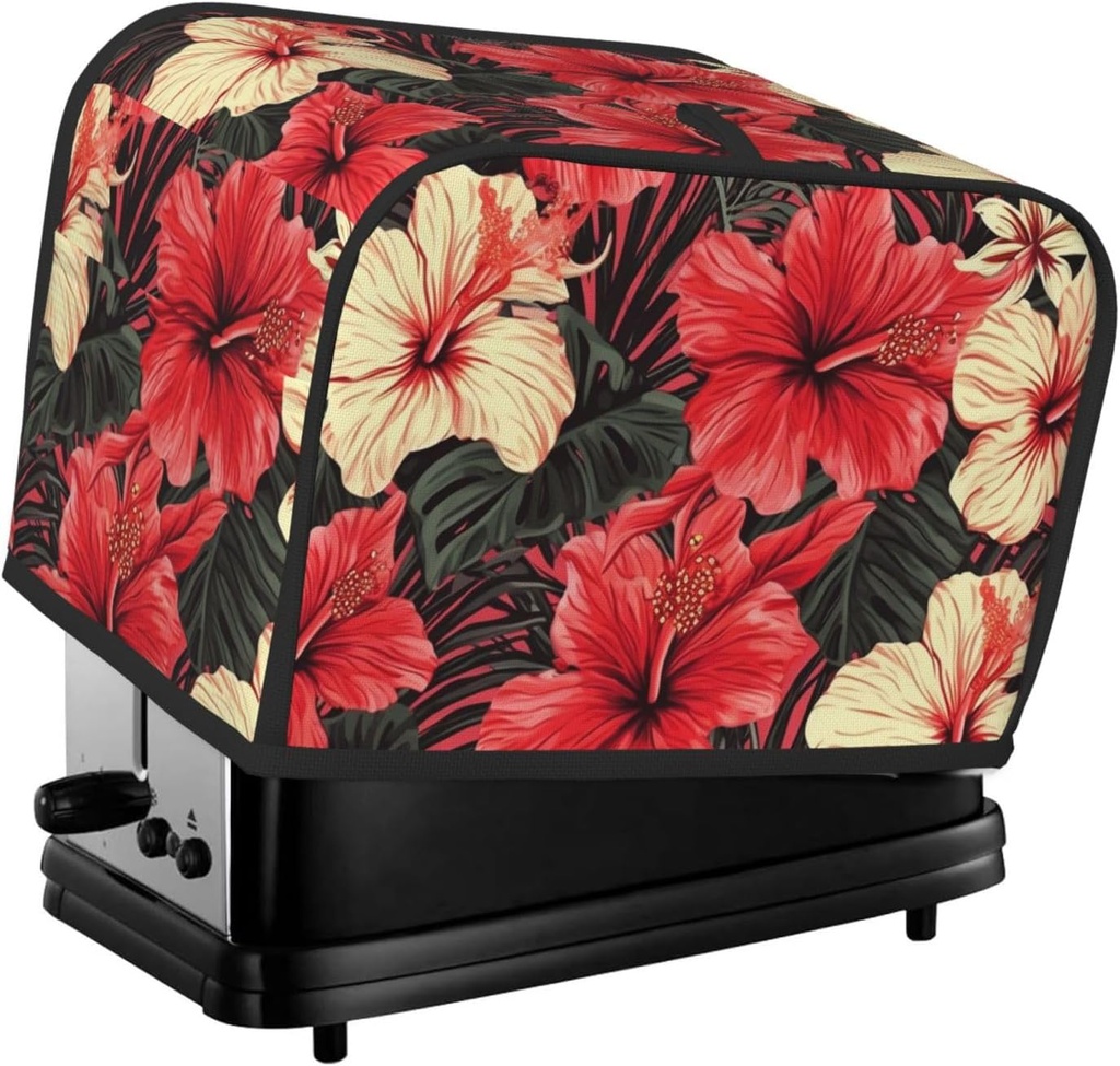 Red Hibiscus 2 Slice Toaster Covers Dustproof Splash-Proof Bread Machine Cover Fingerprint Protectors Small Washable Kitchen Appliance Cover Universal Size