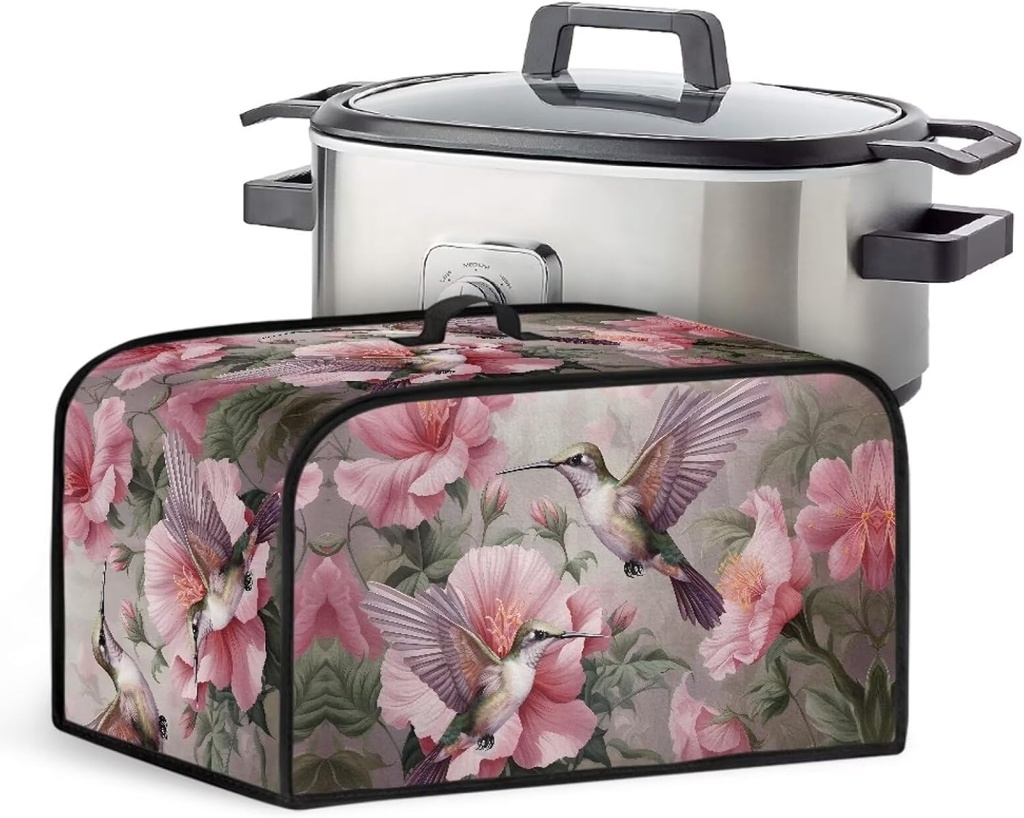 Floral Hummingbird Slow Cooker Cover Dust Cover Oval Crock Pot Cover Replacement Dust Protection Insulated Kitchen Appliance Cover Universal Fits
