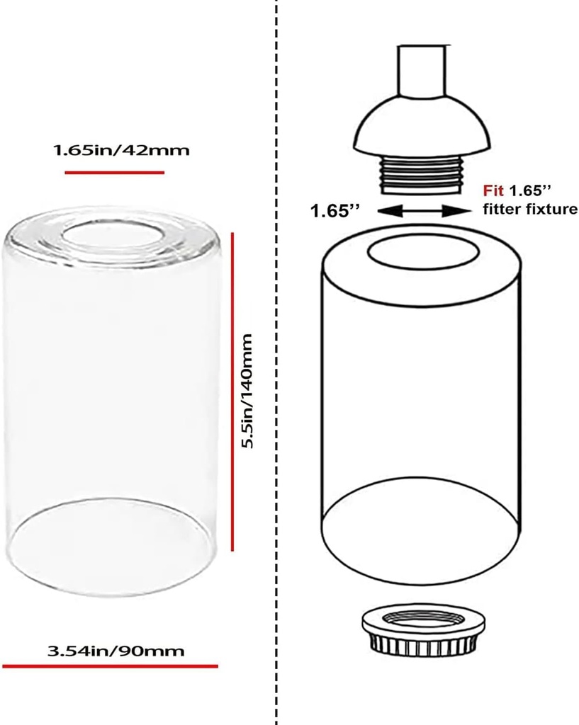 4 Pack Clear Glass Shade Replacements, Cylinder Glass Shades Lampshades Covers for light Fixtures Chandelier Vanity Wall Sconces Light Fixture