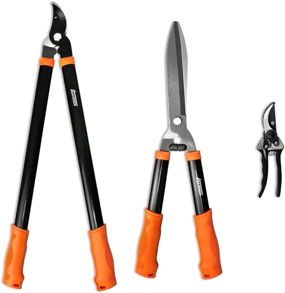 Coarbor 3 Piece Garden Tools Hedge Shear Trimmer Bypass Lopper Pruning Shears Ideal for Tree Branches Pruning Sharp Shrubs and Other Yard Work