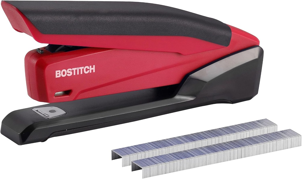 Bostitch Office Executive 3 in 1 Stapler, Includes 210 Staples and Integrated Staple Remover, One Finger Stapling, No Effort, 20 Sheet Capacity, Spring Powered Stapler, Red