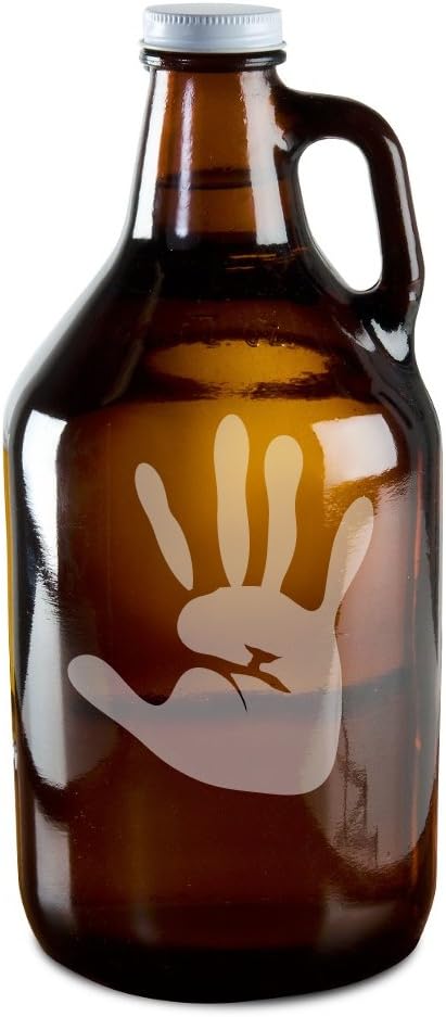 Awesome Hand Print Hand-Made Etched Glass Beer Growler 64 oz