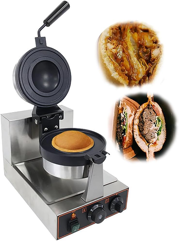 Commercial Electric Burger Waffle Maker, 1000W Single Head Non Stick Panini Press Hamburger Machine, Ice Cream Waffle Baker Machine