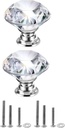 Mtsooning 2PCS Diamond Glass Knob, 30mm/1.18" Clear Crystal Pull with 3 Size Screws for Closet Cabinet Drawer Dresser Kitchen Wardrobe Handles