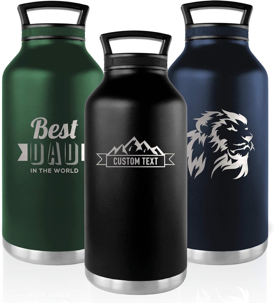Tempercraft 64 oz Vacuum Insulated Growler | Custom Laser Engraved Options | Stainless Steel, Double-Walled, for Beer, Wine, and Water