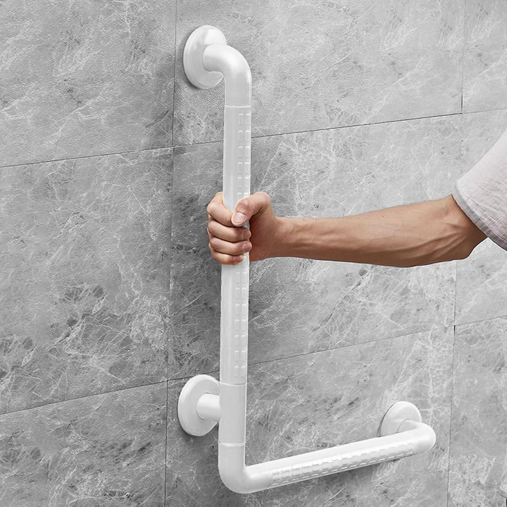 FSA Eligible, L Shaped Grab Bar for Shower, 16inch x 24inch Grab Bar for Bathtub and Shower, White Safety Bar with Luminous Rings, Handicap Grab Bars for Bathroom, Stainless Steel, Non-Slip Handrail
