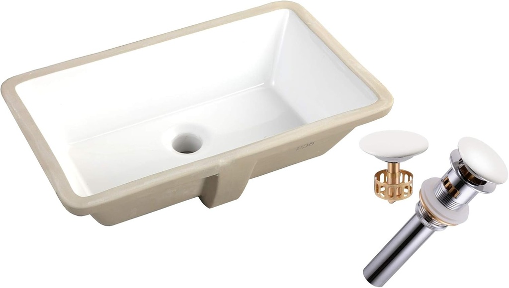 KINGSMAN Rectrangle Undermount Vitreous Ceramic Lavatory Vanity Bathroom Sink Pure White (20.9 INCH with Pop-up Drain)
