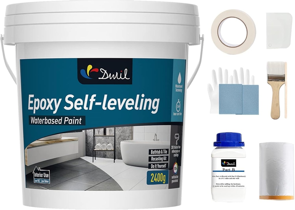 DWIL Tub Refinishing Kit, Epoxy Bathtub Paint, Tub &Tile Paint Self-Leveling Tub Paint with Tools, Low Odor& 20X Thicker Than Other Sink Paint for Bathroom, Kitchen, Bright Gloss White-1 Bathtub Size