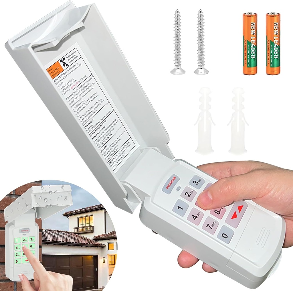 22 in1 Garage Door Opener Wireless Keypad, Compatible with All Genie/Overhead/Intellicode/DIP Switch Garage Door Openers - Wireless Keypad Keyless Entry, Safe & Secure Access, 315/390 MHz