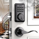 Keyless Entry Door Lock with 2 Lever Handles - Electronic Keypad Deadbolt - Front Door Lock Handle Sets - Auto Lock, Anti-Peeking Password, Easy Installation - Matte Black