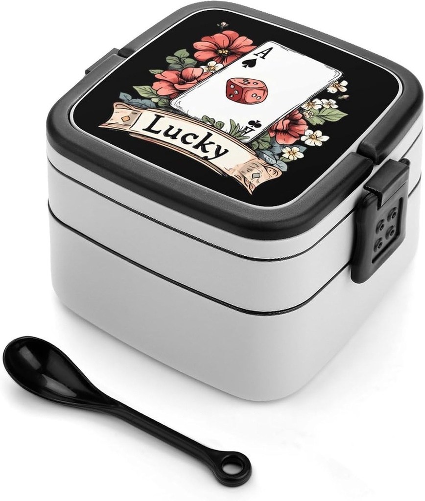Lucky Flower A Poker Portable Bento Box with Handle 2 Compartment Leak-Proof Stackable Lunch Box for Work Picnic Camping