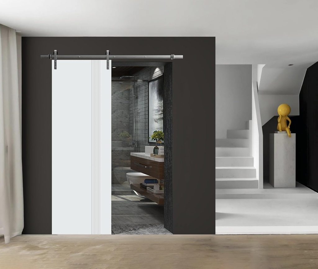 SARTODOORS Interior Modern Barn Door 18 x 80 inches | Basic 0111 Arctic White | 6.6FT Silver Rail Track Heavy Hardware Set | Solid Panel Interior Doors