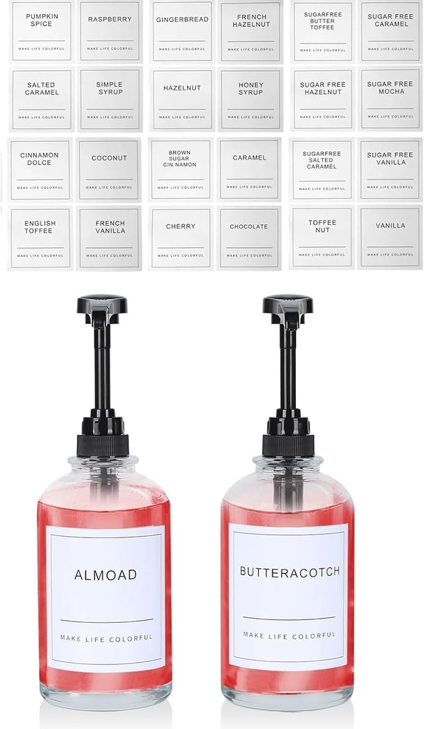 Syrup Dispenser for Coffee Bar 16.9oz Coffee Syrup Dispenser with Labels Coffee Bar Accessories 500ML Coffee Syrup Bottles (White 2)