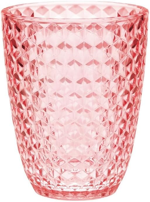 Diamond Cut Acrylic Drinking Glasses Set of 4 (12oz), Break-Resistant Plastic Cocktail Drinkware, Crystal Clear Look, Pink