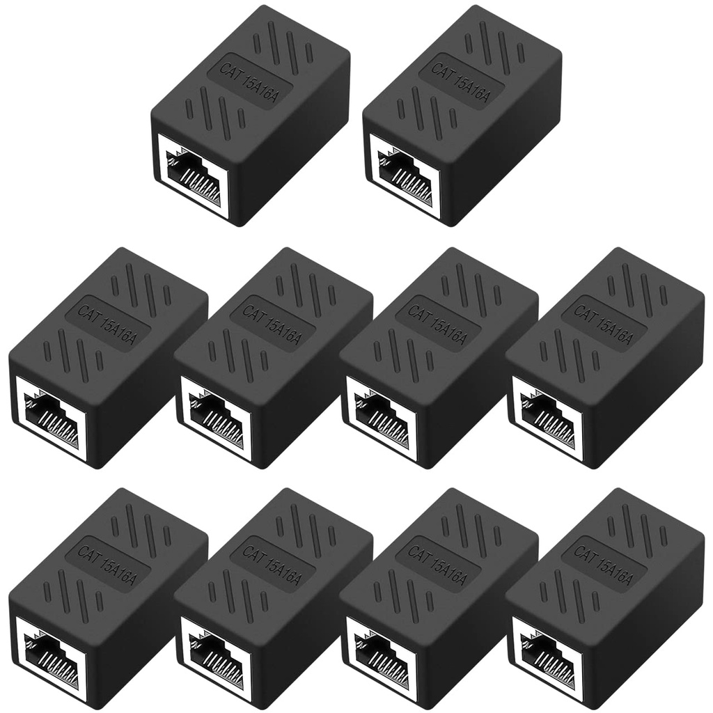 RJ45 Cat6 Coupler Ethernet Extender Connector, 10 Pack in line Coupler Cat7 Cat6 Cat5e Cat5 Ethernet Cable Extender Female to Female Black