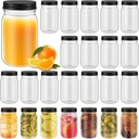 48 Pack 16 oz Clear Plastic Jars Reusable Storage Container Plastic Jars with Lid Wide Mouth Jar Refillable Cup Empty Overnight Oat Kitchen Household Storage for Honey Spice Herbs