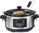 Hamilton Beach Portable 6 Quart Set & Forget Digital Programmable Slow Cooker with Lid Lock, Temperature Probe, Dishwasher Safe Crock & Lid, Stainless Steel (33969A)