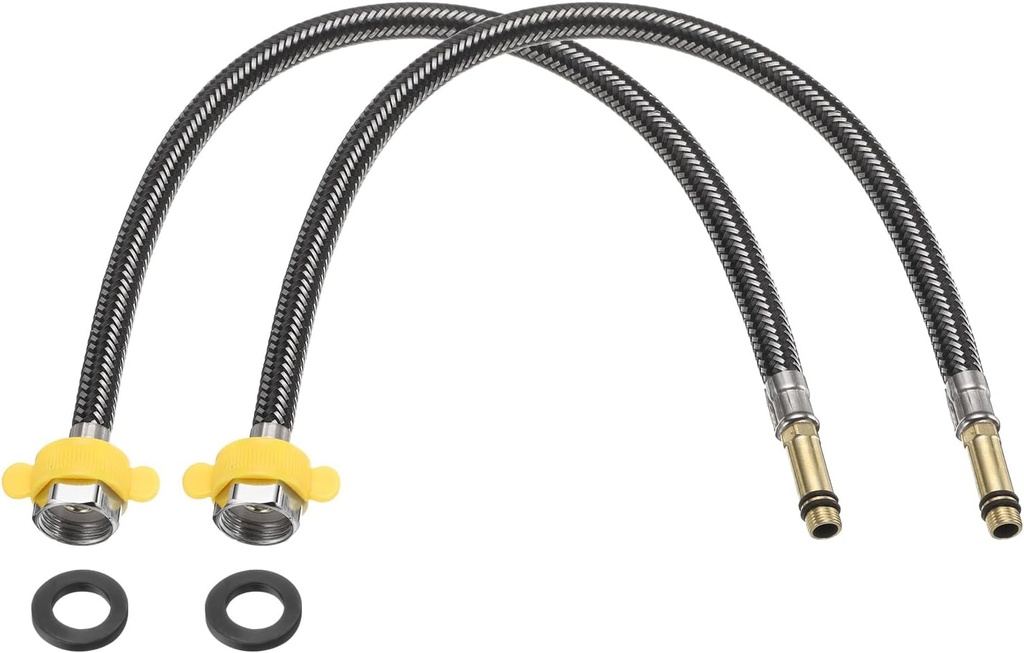 uxcell 2Pcs 20" Faucet Supply Lines Connector Stainless Steel Braided Long Faucet Connector G1/2 Female Compression Thread x M10 Male Connector for Kitchen Sink Bathroom (Black)