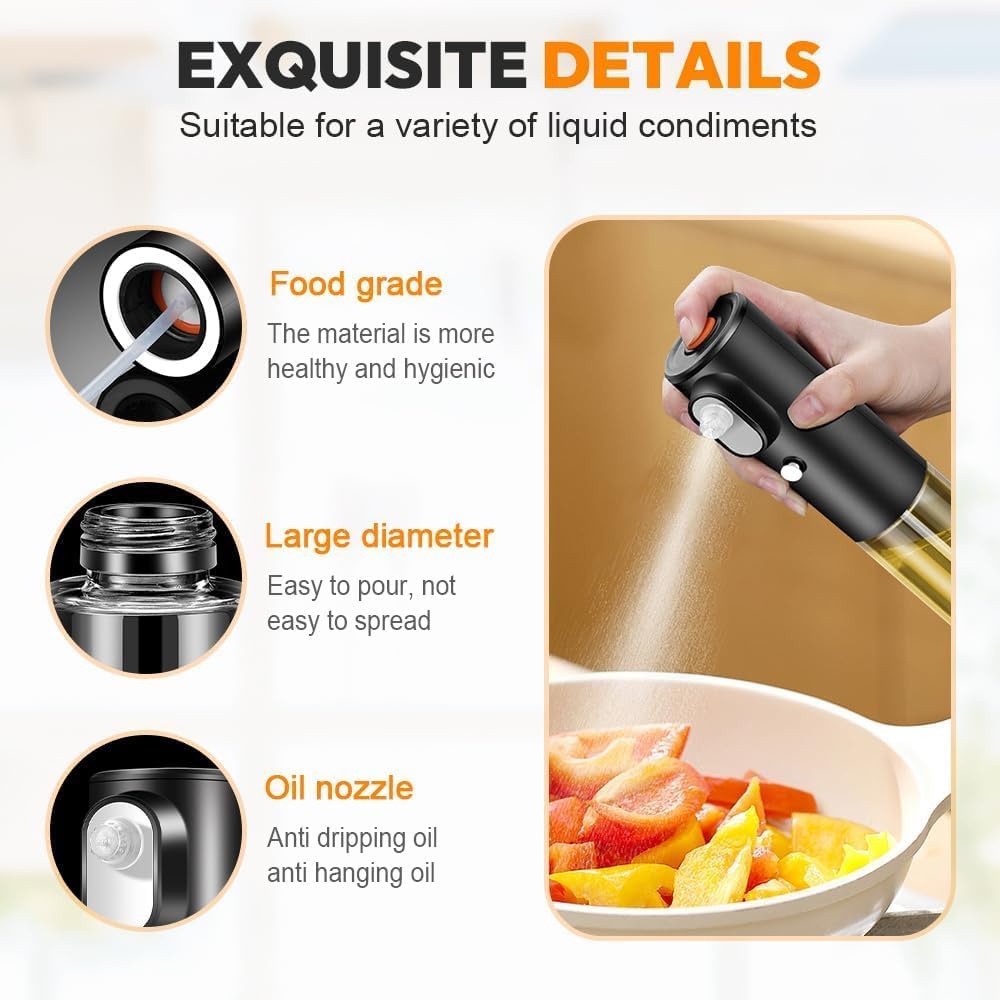 Electric Butter Sprayer & Oil Dispenser - Rechargeable Popcorn Butter Spray with 2 Fuel Injection Modes for Air Fryer Baking BBQ, 200ml Continuous Spray Bottle