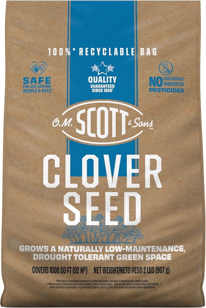 O.M. Scott and Sons Clover Seed, Lawn Seed Grows a Naturally Low Maintenance, Drought-Tolerant Lawn, 1,000 sq. ft., 2 lb.
