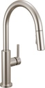 Delta Nicoli Brushed Nickel Kitchen Faucet with Pull Down Sprayer, Modern Single Hole Kitchen Sink Faucet, Single Handle, Stainless Steel 19867LF-SS