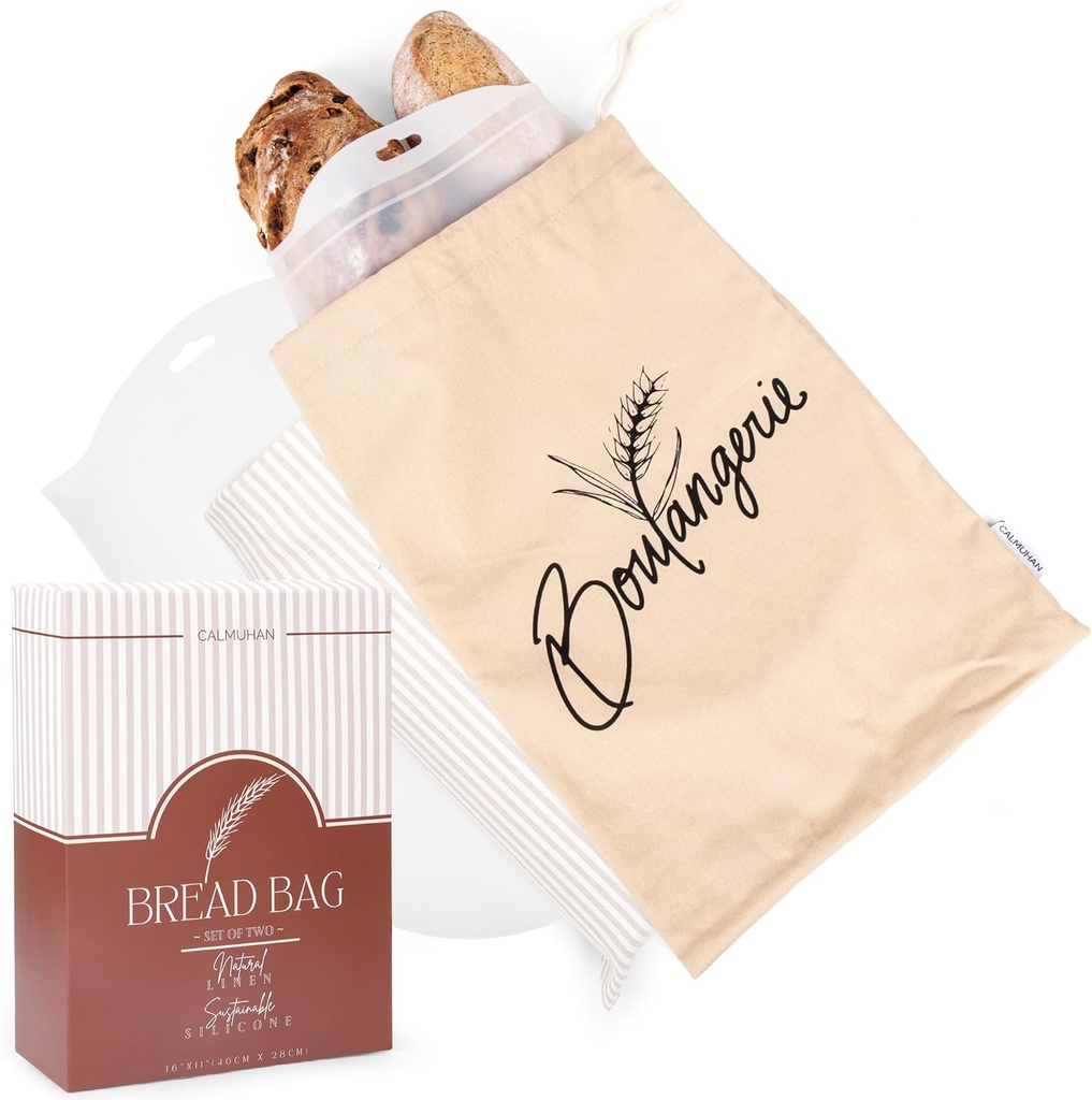 Bread Bags for Homemade Bread, Sourdough & Gluten Free Bread with Multifunctional Reusable Silicone Inserts. Silicone Kneading Dough Bag, Pizza Dough, Tortilla & Pasta Storage Bags - (16x11inch)