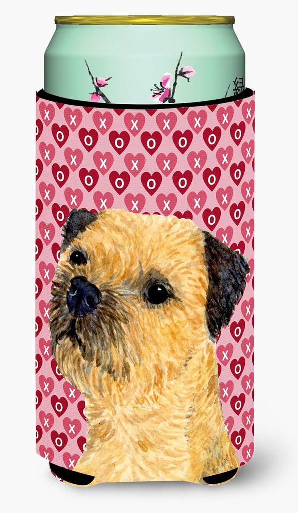 Caroline's Treasures LH9143TBC Border Terrier Hearts Love and Valentine's Day Portrait Tall Boy Hugger Can Cooler Sleeve Hugger Machine Washable Drink Sleeve Hugger Collapsible Insulator Beverage Insu