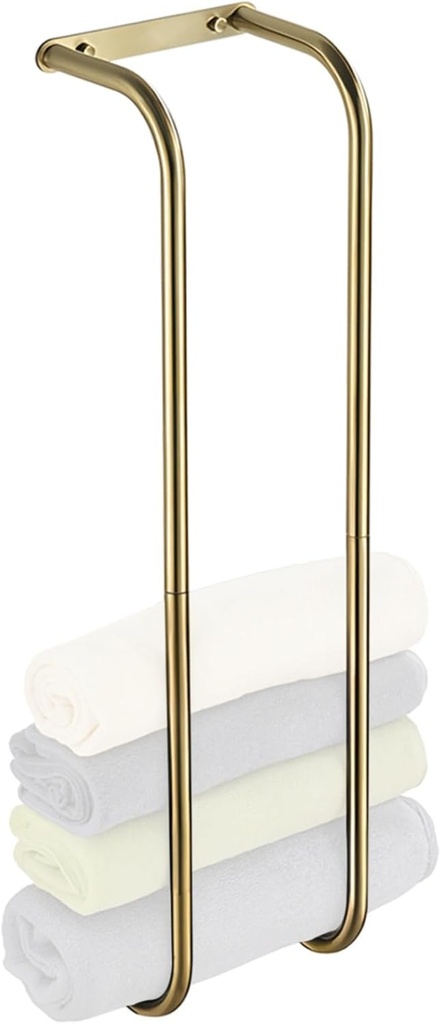 Wall Towel Rack Bathroom Gold, Steel Stainless 304 Vertical Holder, Design U-Shape Space-Saving, Installation Drill Easy Or No-Drill